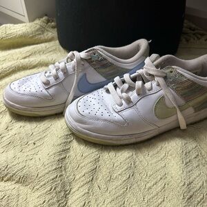 Nike White Sneakers with Blue and Green Accents